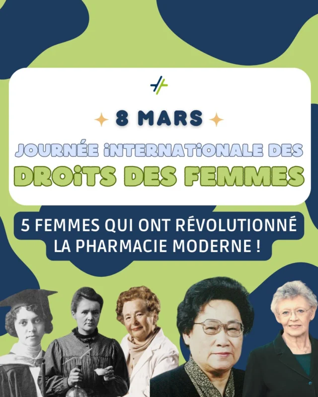 📢 8 mars - Journée Internationale des Droits des Femmes

Focus sur 5 femmes qui ont marqué l’histoire de la pharmacie et de la médecine ! 

🔬 Marie Curie – Découvre la radioactivité, ouvre la voie à la radiothérapie.
🧪 Alice Augusta Ball – Développe un traitement efficace contre la lèpre.
💊 Gertrude Belle Elion – Crée des médicaments majeurs contre le cancer et facilite les greffes d’organes.
🌿 Tu Youyou – Prix Nobel pour sa découverte d’un traitement révolutionnaire contre le paludisme.
🦠 Françoise Barré-Sinoussi – Co-découvre le VIH, contribue à la lutte contre le sida.

Des pionnières qui ont changé la science ! 👏✨ #JournéeDesDroitsDesFemmes #FemmesEtScience #Pharmacie